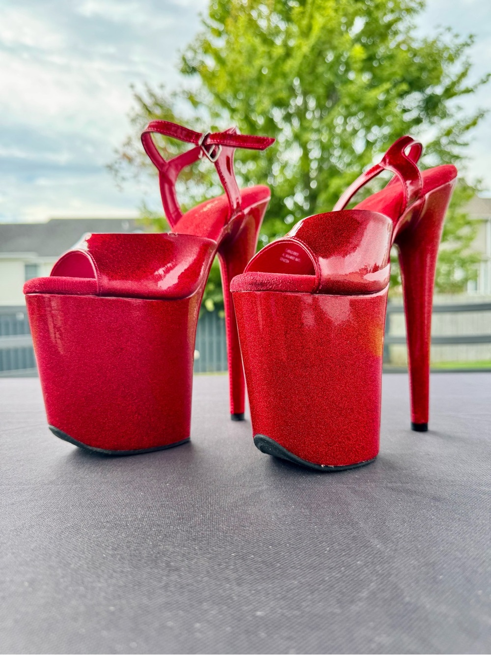 Pleaser Red Glitter Platform Stiletto Sandals